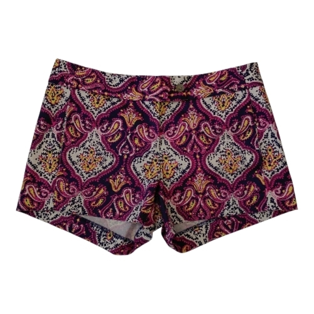 J. Crew High Waist Purple and Yellow Patterned Shorts